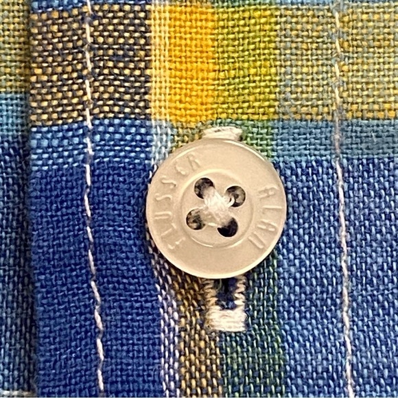 Alan Flusser Linen Blend Colorful Plaid Short Sleeve Camp Shirt Men's XL - Picture 5 of 7